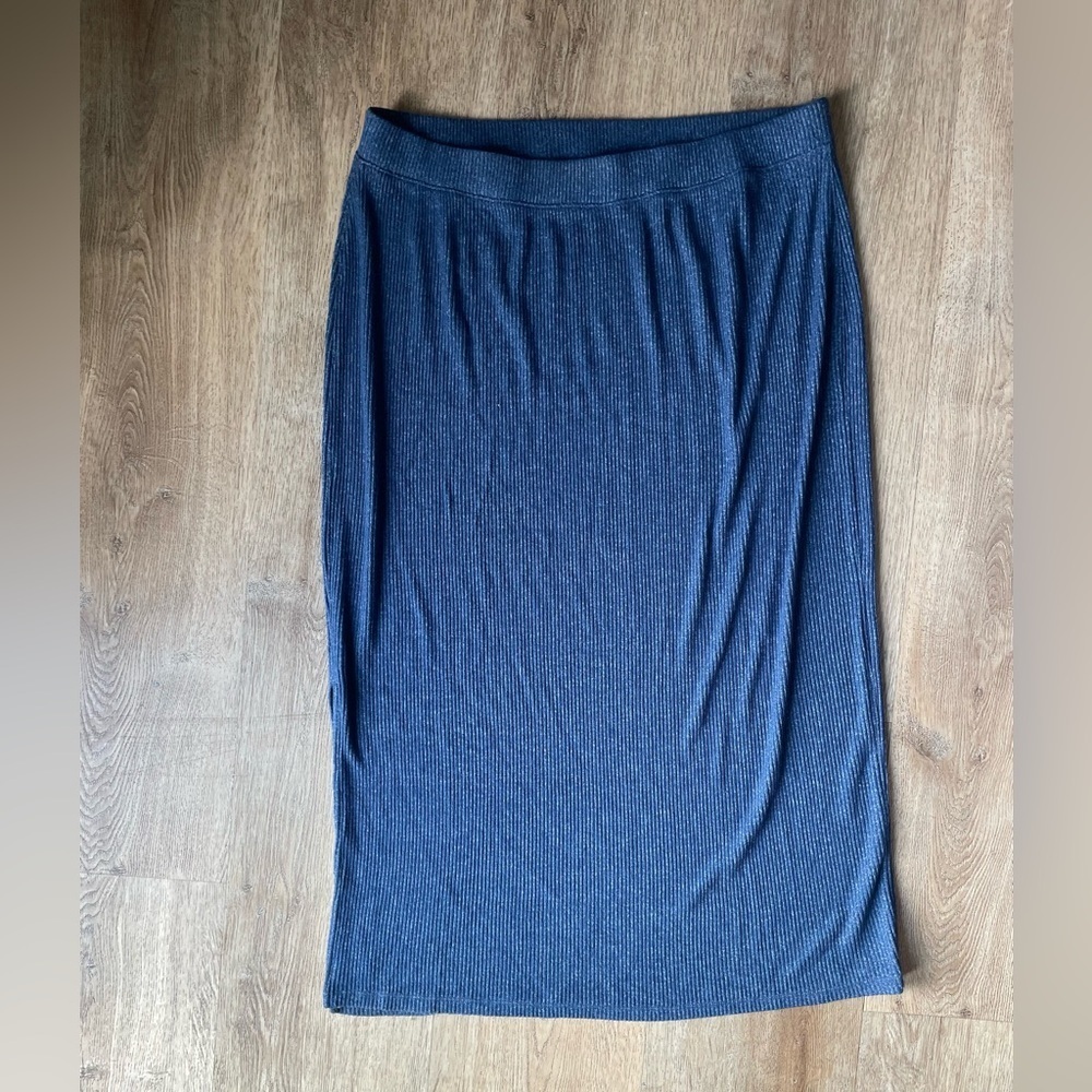 Haven Well Within Blue Ribbed Knit Midi Skirt Pull On Size XL Lounge Casual